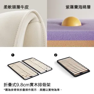【hoi! 好好生活】Linsy漂浮小象附燈帶頭層牛皮懸浮雙人床架150x190 乳酪白 PC038
