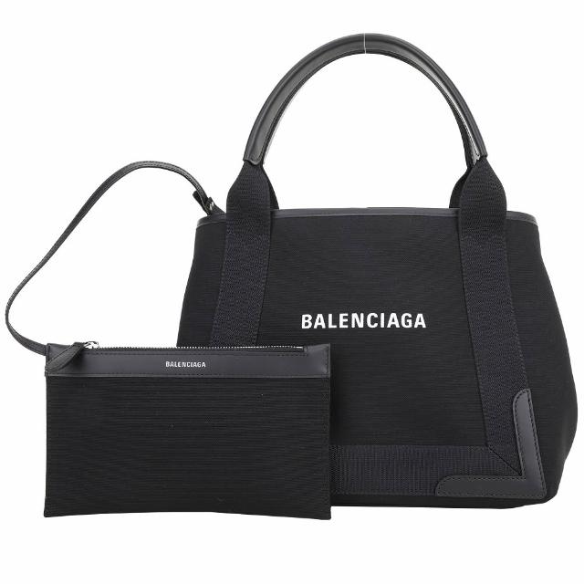 【Balenciaga 巴黎世家】Navy Cabas S 字母帆布手提 肩背托特包-附萬用包 黑色(托特包 手提包 兩用包)