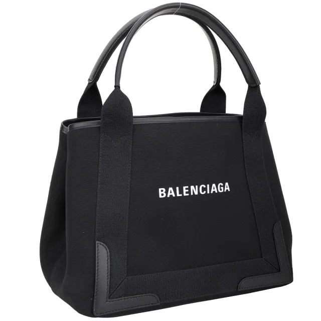 【Balenciaga 巴黎世家】Navy Cabas S 字母帆布手提 肩背托特包-附萬用包 黑色