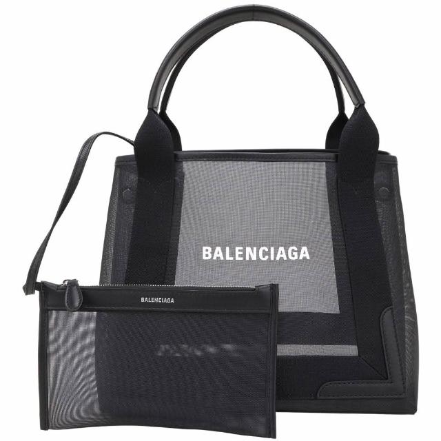 【Balenciaga 巴黎世家】Navy Cabas S 網眼x羊皮 手提 肩背托特包-黑色