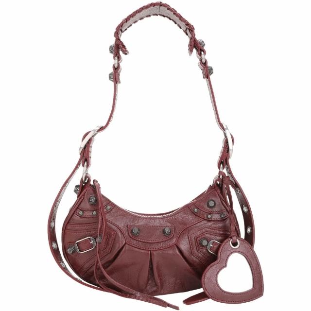 【Balenciaga 巴黎世家】Le Cagole XS 新版 鞣製小羊皮肩 斜背可頌包-酒紅(肩)