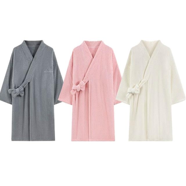 【MUAN】日式菠蘿格浴袍 男女通用睡袍 質感家居服 吸水透氣長袍 舒適保暖居家睡袍