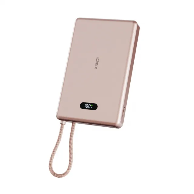 【idmix】自帶USB-C線 磁吸無線充行動電源Q10L(自帶C線超薄行充)