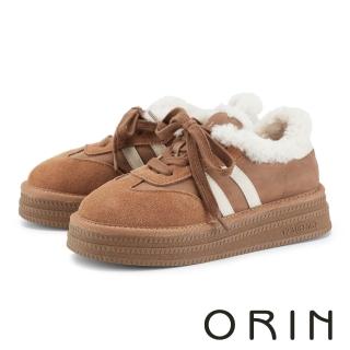 【ORIN】復古麂皮毛絨綁帶厚底休閒鞋(駝色)