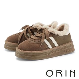 【ORIN】復古麂皮毛絨綁帶厚底休閒鞋(卡其)