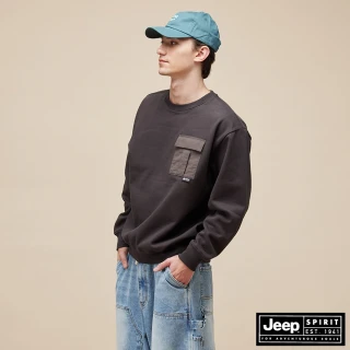 【JEEP】男裝 異材質口袋拼接設計長袖T恤(深咖啡色)