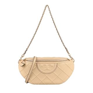 【TORY BURCH】TORY BURCH 鏈條肩背/皮革斜背胸口腰包(奶油香草)