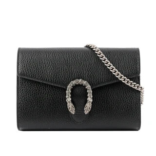 【GUCCI 古馳】Dionysus 酒神皮夾式鍊包(黑色)