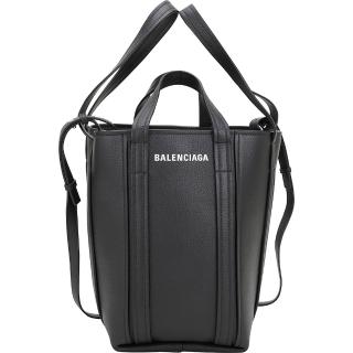 【Balenciaga 巴黎世家】Everyday S 2.0 粒面牛皮雙提把 斜背托特包-黑色(托特包 手提包 兩用包)