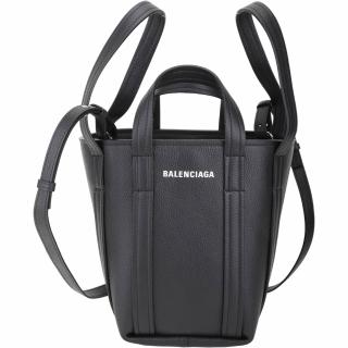 【Balenciaga 巴黎世家】Everyday XS 字母粒面牛皮雙提把 斜背托特包-黑色(托特包 手提包 兩用包)