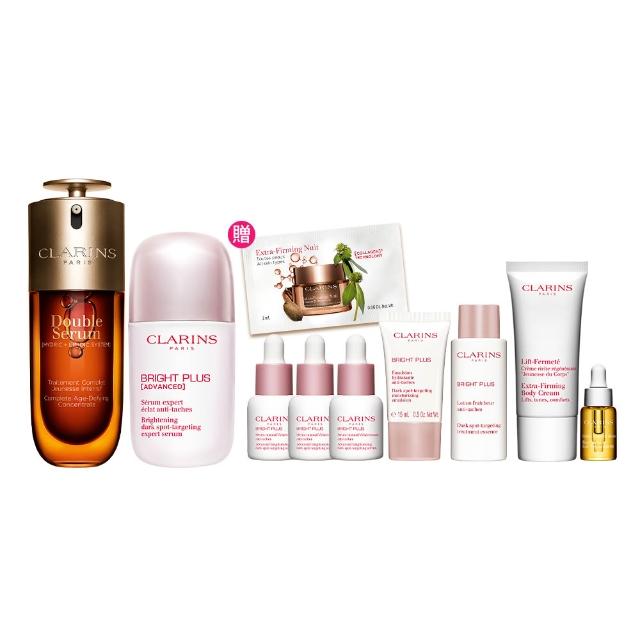 【CLARINS 克蘭詩】黃金雙萃精華50ml+氧氣亮白光感精華50ml(換季穩膚抗老精華液 X 全新美白精華)