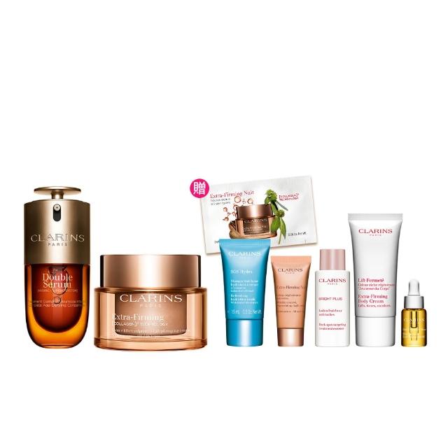 【CLARINS 克蘭詩】黃金雙萃精華30ml+煥顏緊緻膠原日霜50ml(保濕膠原注入組 抗老 彈嫩)