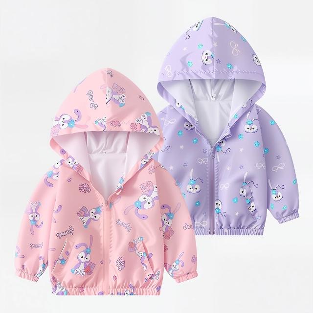 【時尚Baby】女童外套粉/紫色可愛星黛露防風外套 雙12優惠(女中小童長袖外套休閒外套春秋外套)