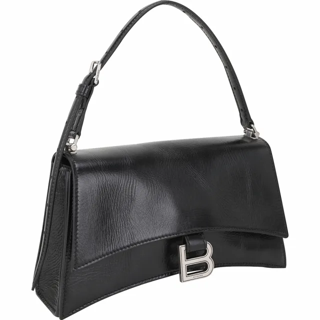 【Balenciaga 巴黎世家】Crush 小款 B字標誌鞣製小牛皮手提肩背沙漏包-黑色(肩背包 腋下包 手提包)
