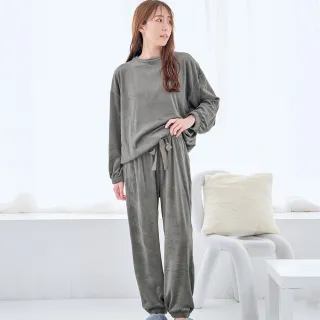【aimerfeel】基本款彈性軟剪絨長袖二件式家居服-炭灰色(1862279-CG)