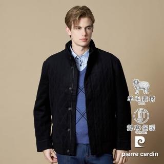 【pierre cardin 皮爾卡登】網路獨家 男款 禦寒舒適羊毛格紋保暖外套-黑色(5215705-99)