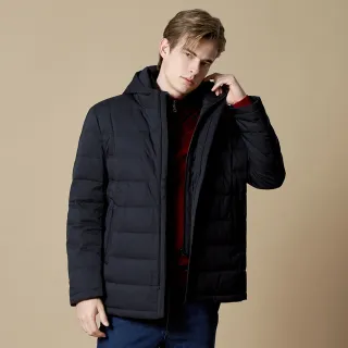 【pierre cardin 皮爾卡登】網路獨家 男款 進口素材 立領連帽短大衣防風羽絨外套-丈青色(5185731-39)