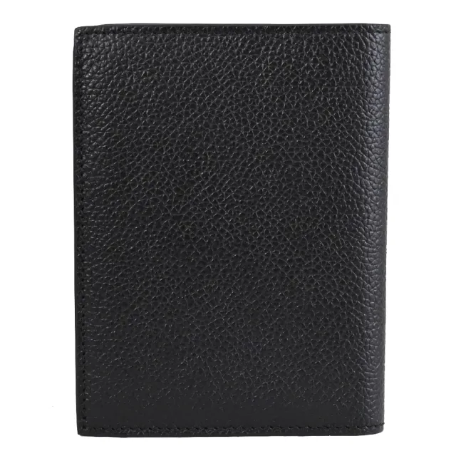 【Balenciaga 巴黎世家】簡約品牌LOGO荔枝牛皮內對折簡易6卡短夾(黑)
