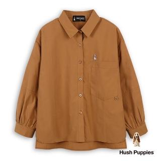 【Hush Puppies】女裝 襯衫 素色剪接造形泡泡袖長袖襯衫(咖啡 / 54212106)