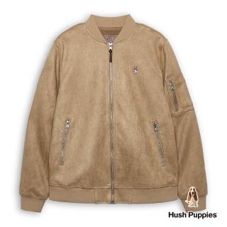 【Hush Puppies】男裝 外套 簡約素色麂皮絨刺繡小狗外套(深卡其 / 54117108)
