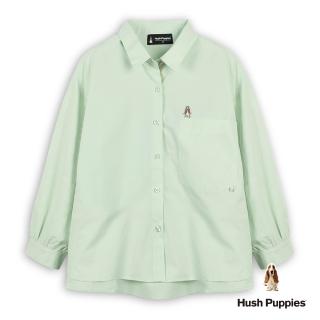 【Hush Puppies】女裝 襯衫 素色剪接造形泡泡袖長袖襯衫(淺綠 / 54212106)