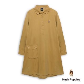 【Hush Puppies】女裝 洋裝 素色半開襟貼袋POLO領刺繡小狗洋裝(深黃 / 54215107)