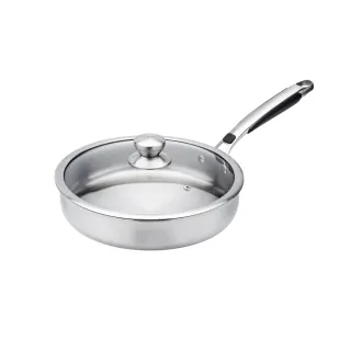 【CookPower 鍋寶】煎大師316不鏽鋼聚油平煎鍋28cm附蓋(IH/電磁爐適用)