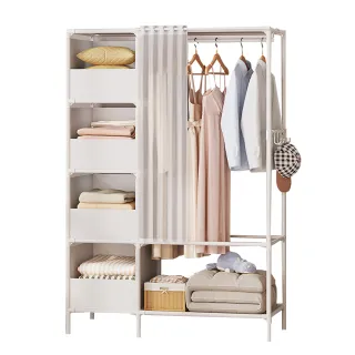 【Josie】多功能收納架衣櫃 雙排落地衣帽架(收納衣櫃/掛衣架/儲物架/簡易衣櫃/落地層架)