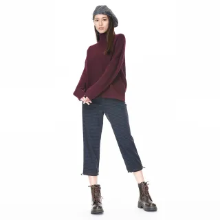 【KeyWear 奇威名品】經典格紋設計收口褲