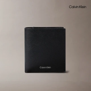 【CALVIN KLEIN】官方旗艦館CK 精緻經典標誌小巧對摺式錢包_黑色