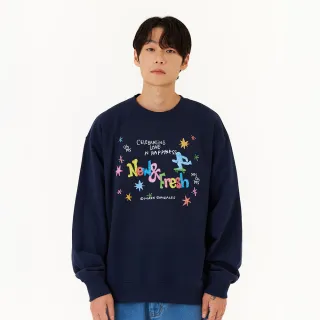 【Mark Gonzales官方旗艦】男女同款 MG NEW & FRESH 大學T-深藍色