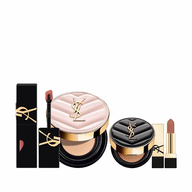 【YSL】官方直營 超模光感鎖吻彩妝組(超模光感精華水氣墊+奢華印記鎖吻霧唇釉)