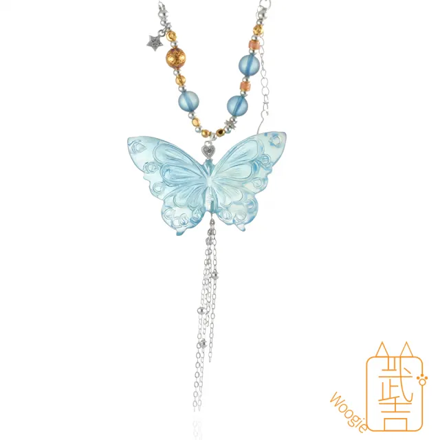 【Woogie武吉珠寶】精品海藍寶蝴蝶雕件套鍊(44x27mm)