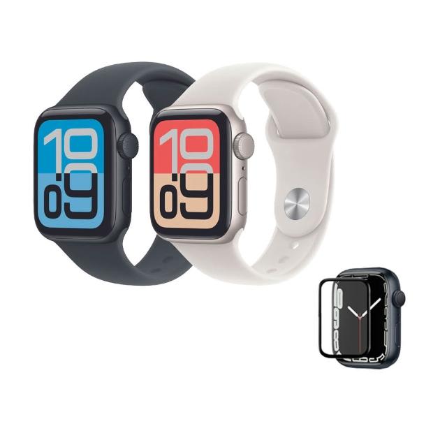 鋼化保貼組【Apple】Apple Watch SE 3 GPS + 行動網路 40mm(鋁金屬錶殼搭配運動型錶帶)