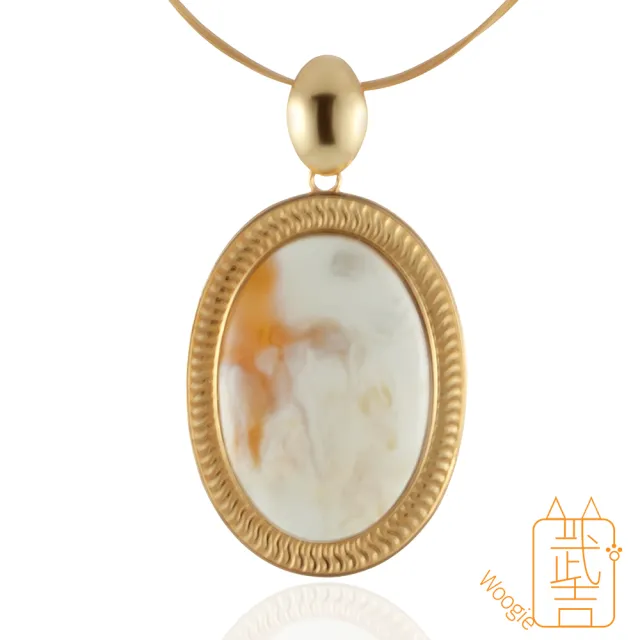 【Woogie武吉珠寶】琥珀蜜蠟精品妖花白蜜蠟設計套鍊(蛋面40x30mm)