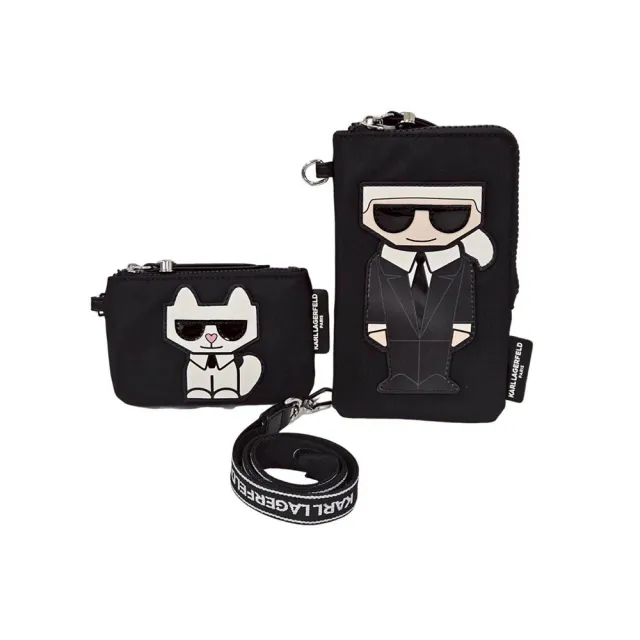 【KARL LAGERFELD 卡爾】KARL LAGERFELD 卡爾 可愛貓咪組合 尼龍手機袋 零錢袋