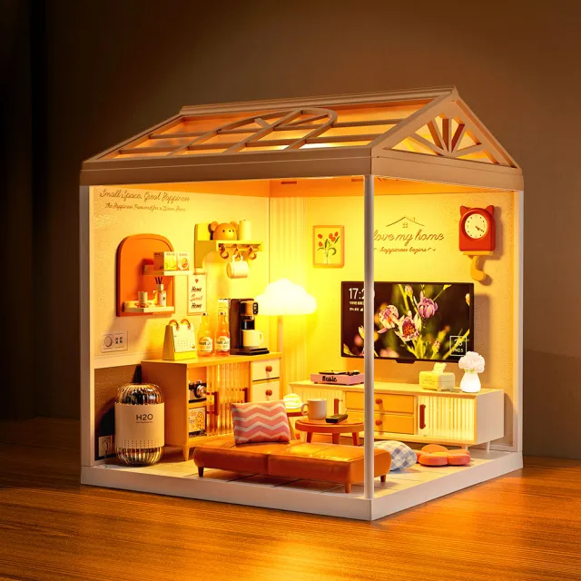 【MINI HOUSE 米洛宅】我的療癒夢想屋 微縮模型玩具-居家客廳(內含門片、屋頂、燈泡)