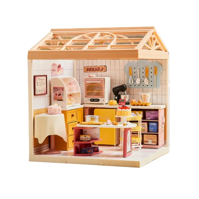 【MINI HOUSE 米洛宅】我的療癒夢想屋 微縮模型玩具-暖暖烘焙店(內含門片、屋頂、燈泡)