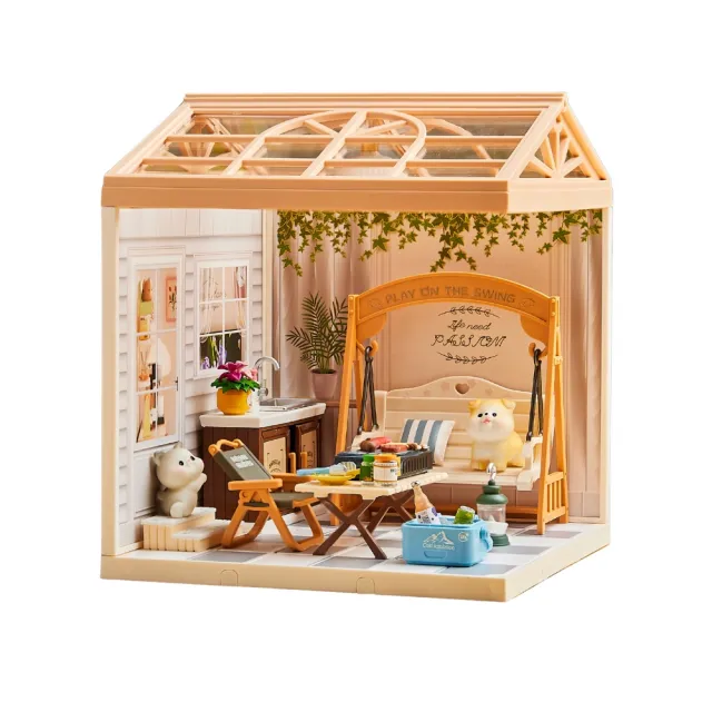 【MINI HOUSE 米洛宅】我的療癒夢想屋 微縮模型玩具-夏日悠閒小庭院(內含門片、屋頂、燈泡)