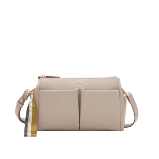 【KINAZ】絲巾腕帶吊飾雙口袋雙層斜背包-奶香甜杏-可可夾心系列