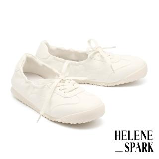 【HELENE SPARK】日常舒適柔軟皺感牛皮綁帶薄底休閒鞋(白)
