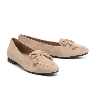 【AS 集團】沉穩復古蝴蝶結流蘇羊麂皮樂福低跟鞋(可可)