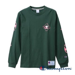 【Champion】官方直營 男款-AS印花LOGO長袖TEE-綠色(C3-R402-570 日規)