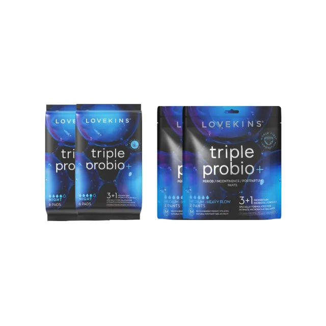 【Lovekins 沐歆】私密益生菌防護 夜用衛生棉/安心褲 夜用2+2組(混尺寸/360mm/安心褲M)