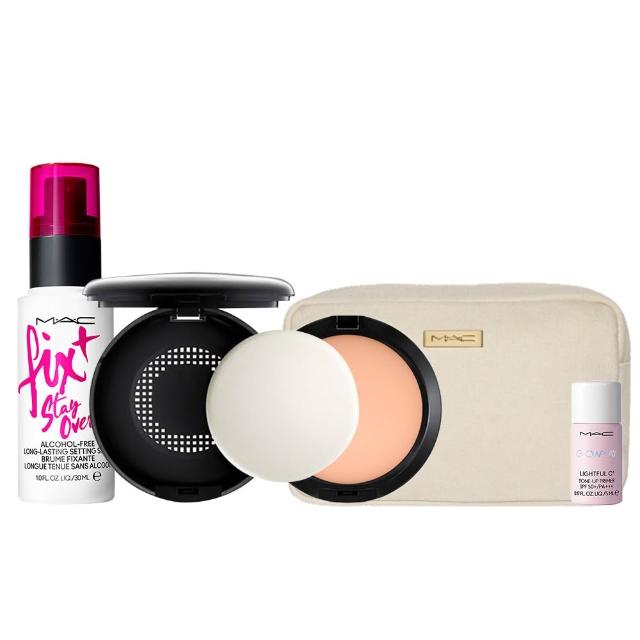 【M.A.C】超持妝寶寶粉定妝超值組(超持妝無瑕粉餅SPF15/PA+_13g/粉餅空盒搭配粉餅_不含粉撲/定妝噴霧30ml)