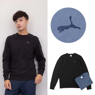【PUMA】低調質感 Puma 橫紋 大學T 繡標 彪馬 薄長袖 無刷毛 上衣 長袖 T恤 大尺碼(1585EN5)