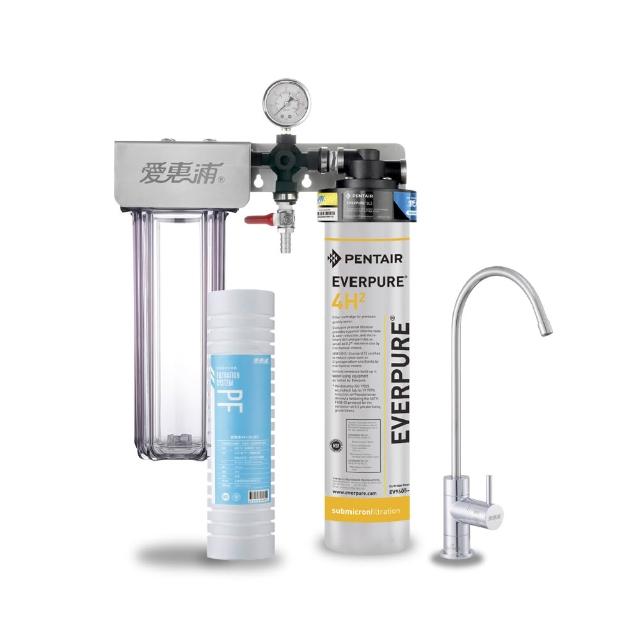 【EVERPURE 愛惠浦】櫥下型 PURVIVE Duo-4H2無鉛龍頭兩道式生飲淨水器(前置溝槽PP)