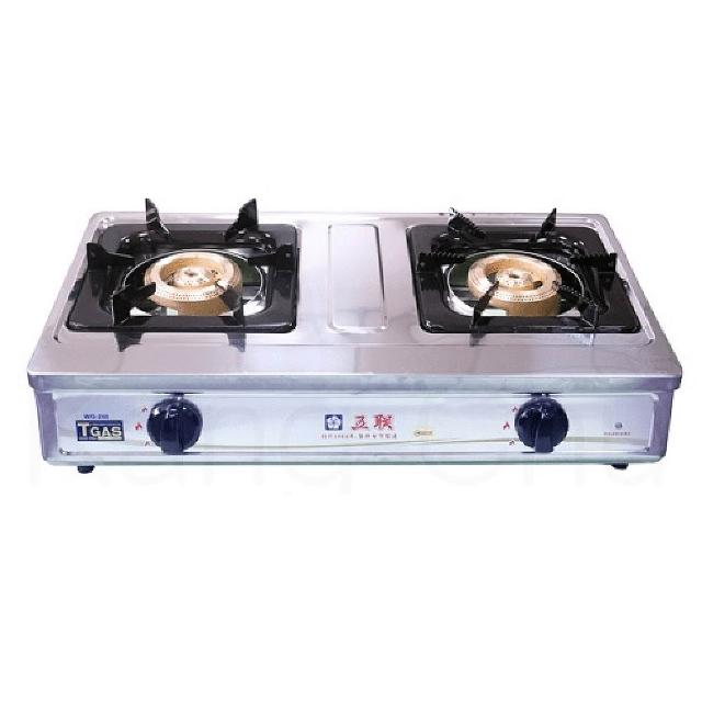 五聯 WG-265 雙口爐採用優質不銹鋼材質，耐用防鏽，適閤家庭廚房使用。瓦斯壓轉式點火設計，操作簡便安全，作為臺爐款式，提供雙口加熱功能，滿足多樣烹飪需求。保固期1年，品質保證，讓您的廚房更高效舒適。