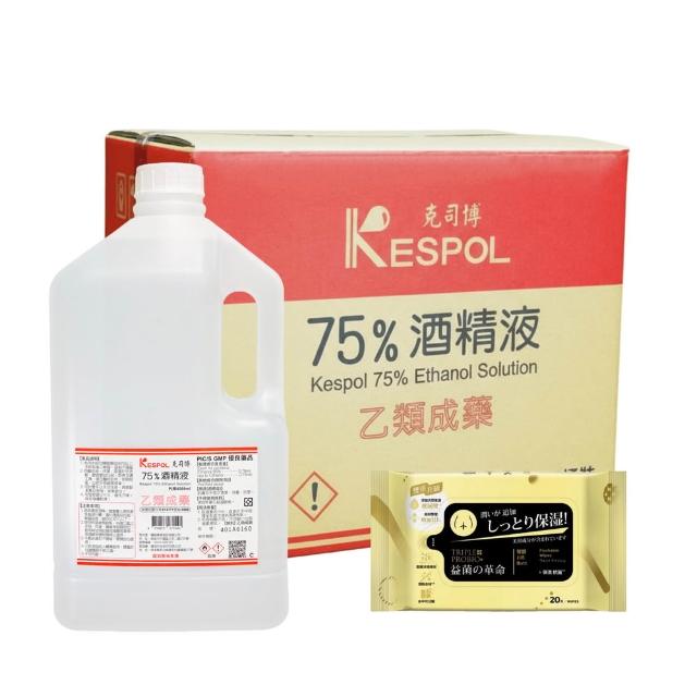 【克司博】75%酒精液 6桶+500ml 1瓶+酒精布單片包 1袋(4000ml/桶+500ml/瓶+酒精布1袋)