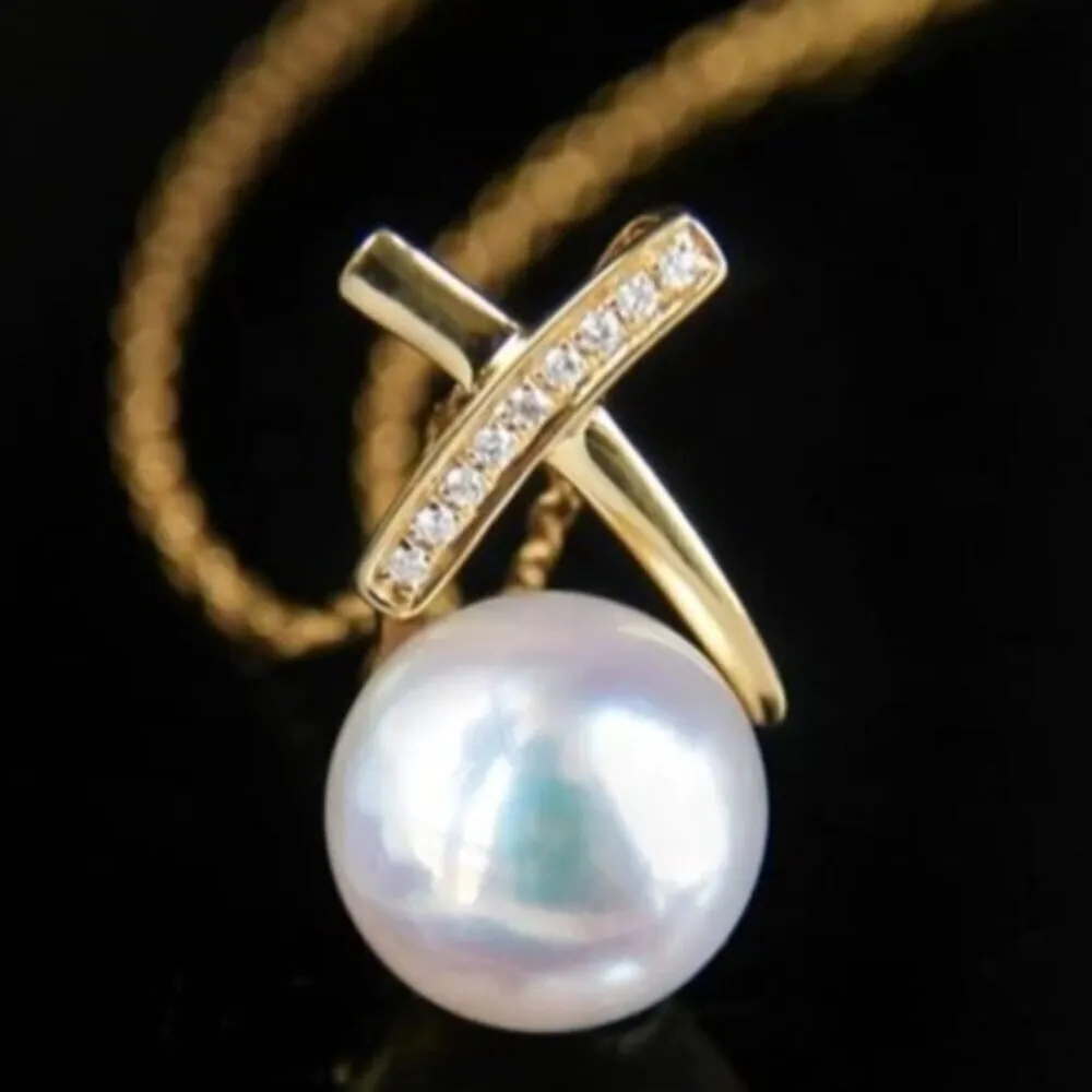 La Corser】7.5-8mm 日本Akoya 天然海水珍珠吊墜18K金鑽石天女級簡約
